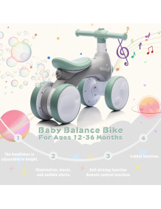 Bicicleta de Equilibrio JoyRydz para Bebés 12-36 Meses Verde y Gris 2