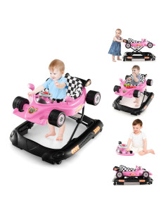 Andador 4 en 1 BABY JOY Rosa Plegable con Música y Luces