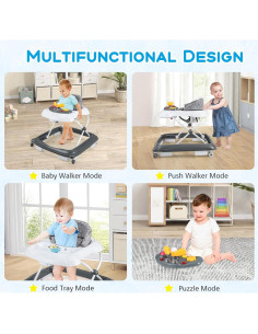 Andador para Bebés BABY JOY 4 en 1 Plegable Ajustable Gris 2