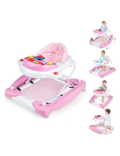 Andador 6-en-1 BABY JOY Plegable Rosa con Música y Luces