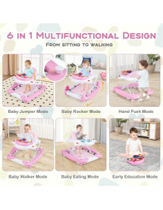 Andador 6-en-1 BABY JOY Plegable Rosa con Música y Luces 2
