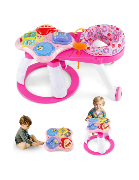 Andador para Bebés INFANS 3 en 1 con Mesa de Juego Rosa