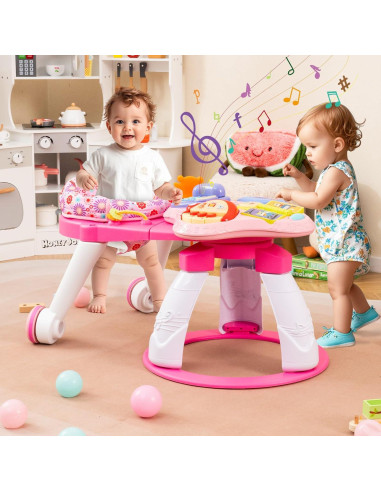 Andador para Bebés INFANS 3 en 1 con Mesa de Juego Rosa
