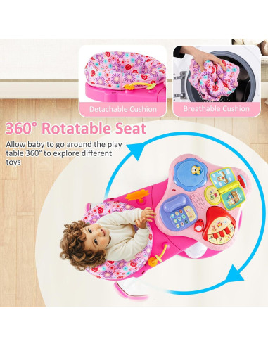 Andador para Bebés INFANS 3 en 1 con Mesa de Juego Rosa