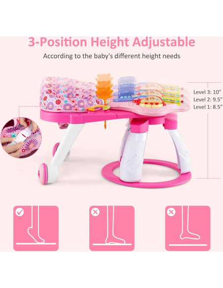 Andador para Bebés INFANS 3 en 1 con Mesa de Juego Rosa