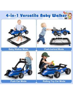 Andador 4 en 1 BABY JOY Plegable Ajustable para Bebés Azul 2