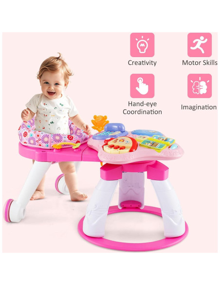 Andador para Bebés INFANS 3 en 1 con Mesa de Juego Rosa