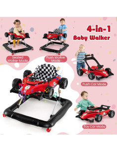 Andador HONEY JOY 4 en 1 Plegable para Bebés Ajustable Rojo 2