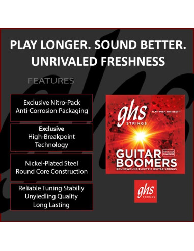 Cuerdas de guitarra eléctrica GHS Boomers GB8 1/2 Ultra Ligero 4 Pack