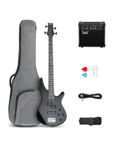 Guitarra Bajo Eléctrico Glarry GIB 4 Cuerdas Completo Negro