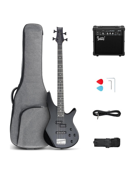 Guitarra Bajo Eléctrico Glarry GIB 4 Cuerdas Completo Negro