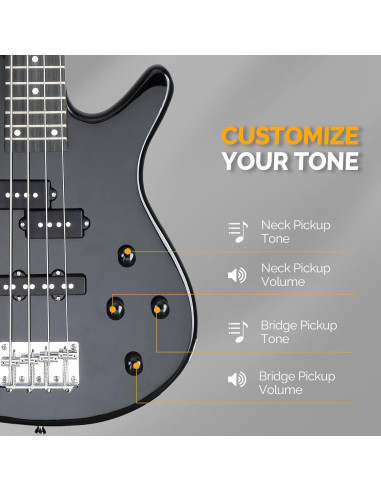 Guitarra Bajo Eléctrico Glarry GIB 4 Cuerdas Completo Negro