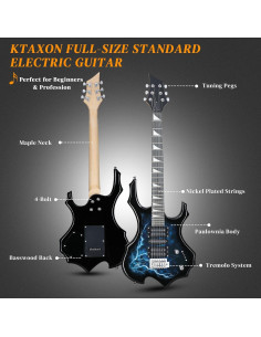 Kit de Guitarra Eléctrica Ktaxon 39" Negro Relámpago HSH 2