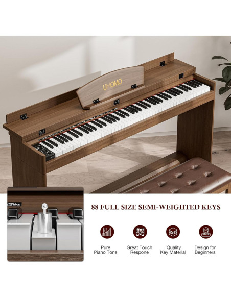 Teclado Piano Digital UMOMO U-710 88 Teclas con Pedales y Soporte