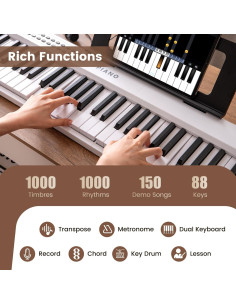 Teclado Piano Digital Plegable Costzon 88 Teclas Blanco 2