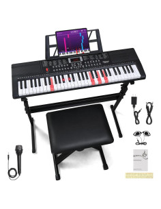 Piano Electrónico Ktaxon 61 Teclas Iluminadas con Accesorios