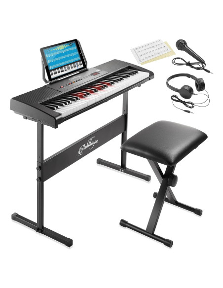 Piano Digital Ashthorpe 61 Teclas Iluminadas con Accesorios
