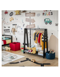 Armario Infantil Sweet Home From Wood Negro con Estante y Barra