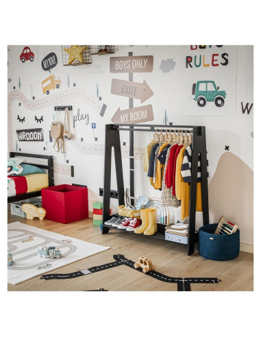 Armario Infantil Sweet Home From Wood Negro con Estante y Barra