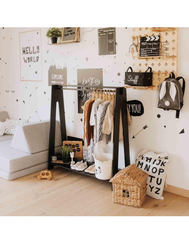 Armario Infantil Sweet Home From Wood Negro con Estante y Barra