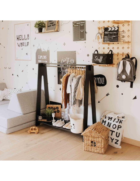 Armario Infantil Sweet Home From Wood Negro con Estante y Barra