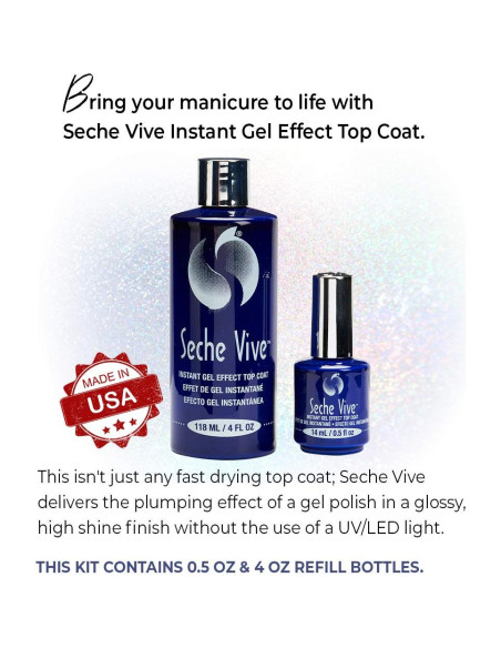 Seche Vive Kit Profesional Top Coat Gel 113.4 ml + Recarga 14.8 ml