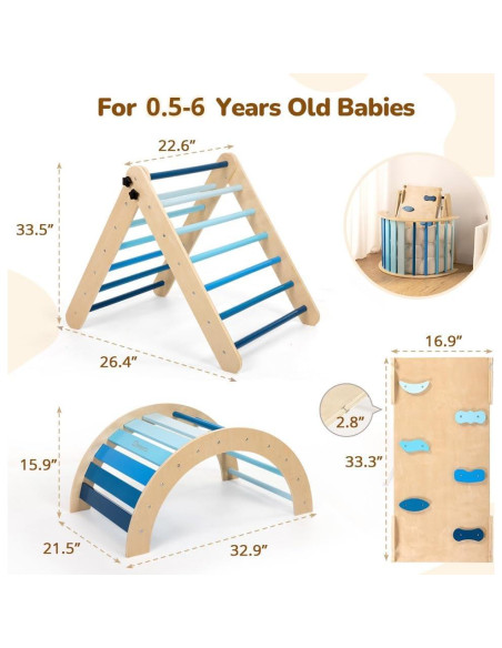 Conjunto de Escalada Montessori Smilic 8 en 1 para Niños Azul