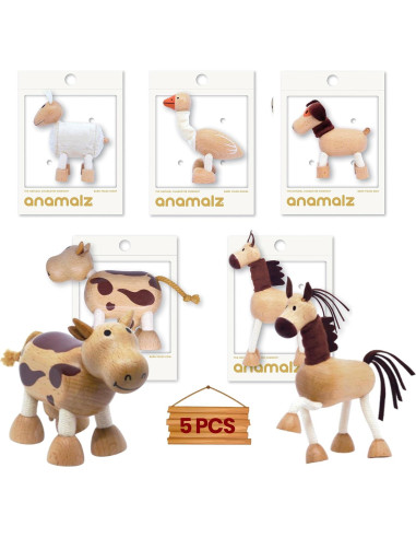 Juguetes de Animales de Madera Anamalz - 5 Figuras Poseables