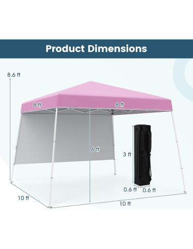 Toldo Plegable Nightcore 3x3 m UPF 50+ con Pared Lateral Rosa