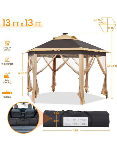 Carpa Plegable Yaheetech 3.96x3.96m con Luces LED Solares