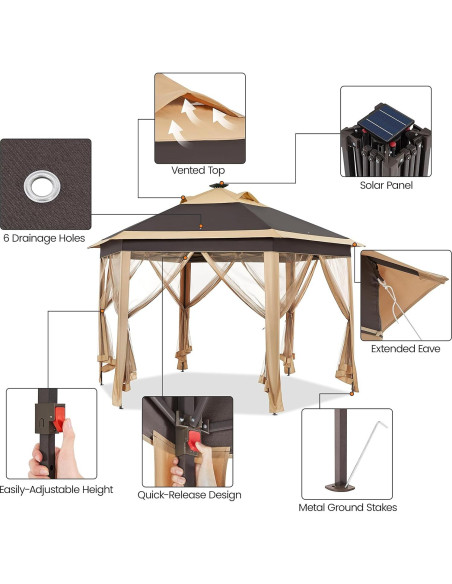 Carpa Plegable Yaheetech 3.96x3.96m con Luces LED Solares