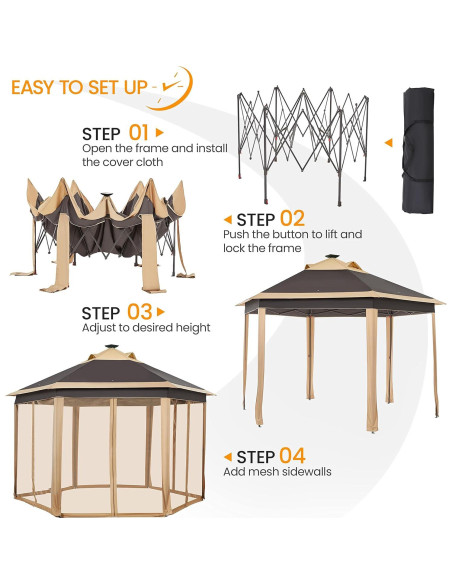 Carpa Plegable Yaheetech 3.96x3.96m con Luces LED Solares