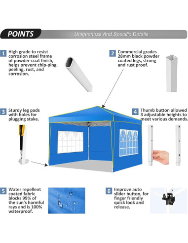Carpa Plegable COBIZI 10x10 Azul con 4 Paredes Laterales