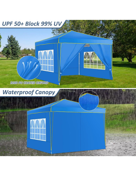 Carpa Plegable COBIZI 10x10 Azul con 4 Paredes Laterales