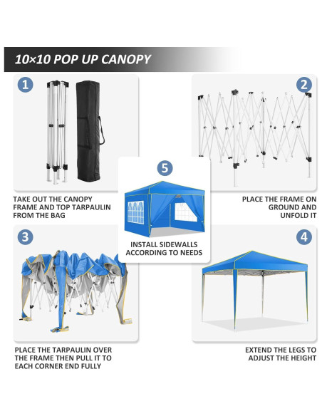 Carpa Plegable COBIZI 10x10 Azul con 4 Paredes Laterales
