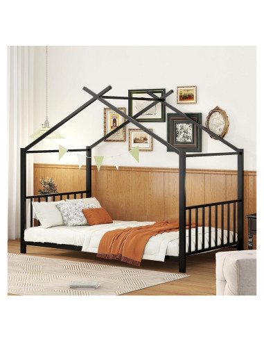 Cama Montessori Twin Bellemave Estructura Casa Metal Negro