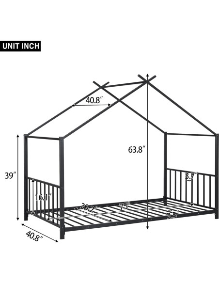 Cama Montessori Twin Bellemave Estructura Casa Metal Negro