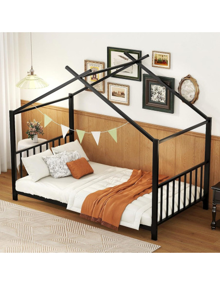 Cama Montessori Twin Bellemave Estructura Casa Metal Negro