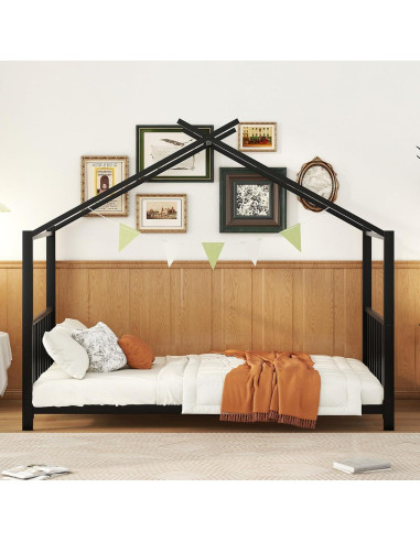 Cama Montessori Twin Bellemave Estructura Casa Metal Negro