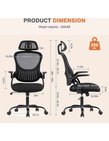 Silla de Oficina Ergonómica Sweetcrispy con Reposacabezas Ajustable