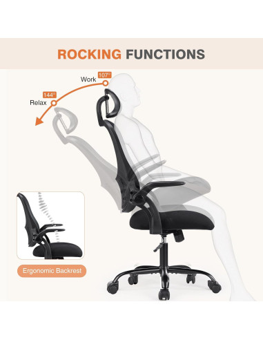 Silla de Oficina Ergonómica Sweetcrispy con Reposacabezas Ajustable