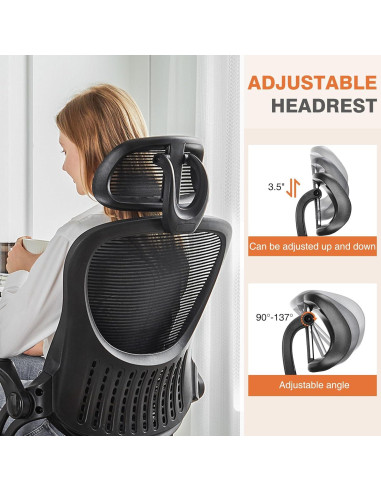 Silla de Oficina Ergonómica Sweetcrispy con Reposacabezas Ajustable