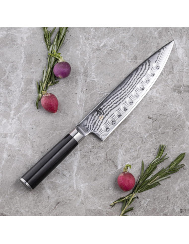 Cuchillo de Chef Shun Classic 20 cm con Muescas - Acero Damasco