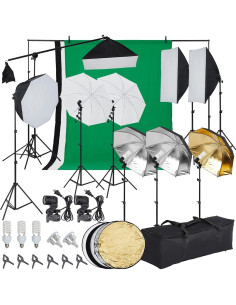 Kit de Iluminación Fotográfica EcoExplorer con 3 Fondos 1.8x2.8m 2