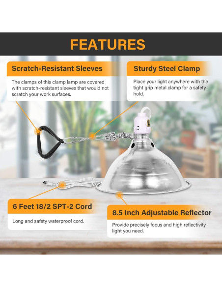 Lámpara de Abrazadera Simple Deluxe 150W Reflector Aluminio 22cm