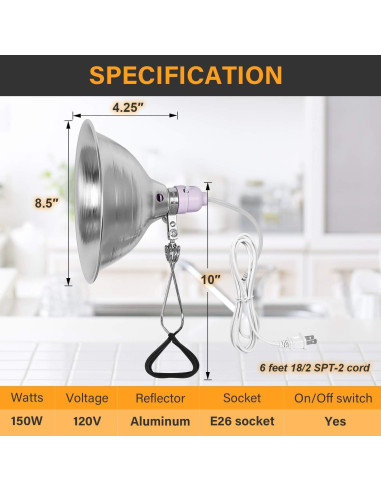 Lámpara de Abrazadera Simple Deluxe 150W Reflector Aluminio 22cm