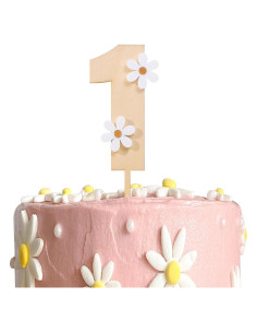 Adorno de pastel de margarita de madera MAMUXI 19.5 cm