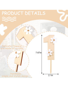 Adorno de pastel de margarita de madera MAMUXI 19.5 cm 2