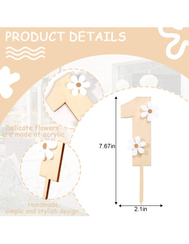 Adorno de pastel de margarita de madera MAMUXI 19.5 cm