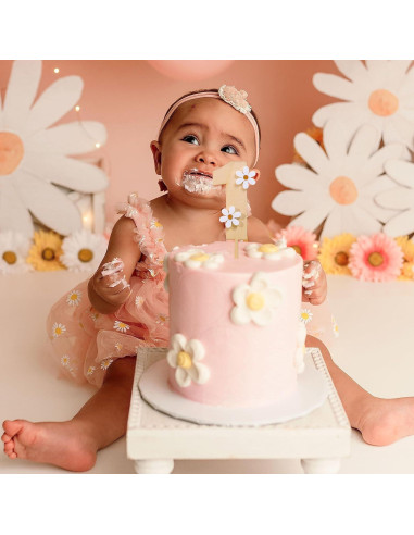 Adorno de pastel de margarita de madera MAMUXI 19.5 cm